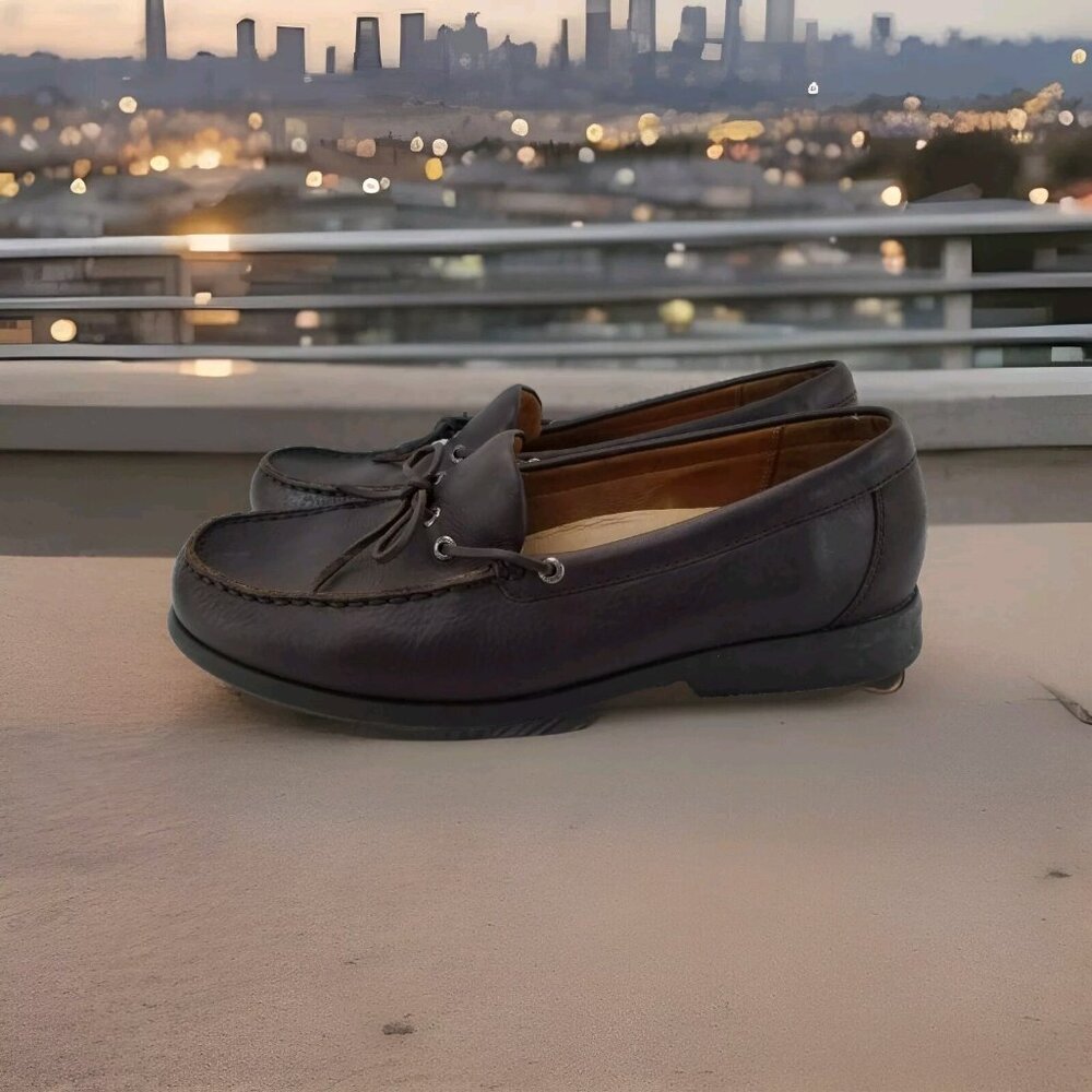 ✅Men's 13 The Walking Company Rex Moc Toe Brown Leather Loafers Casual Comfort